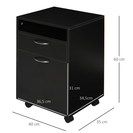 Rolling filing cabinet with drawer - Black, 40x35x60 cm