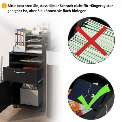 Rolling filing cabinet with drawer - Black, 40x35x60 cm
