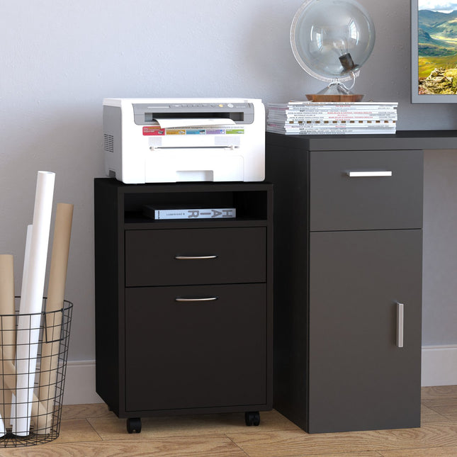 Rolling filing cabinet with drawer - Black, 40x35x60 cm