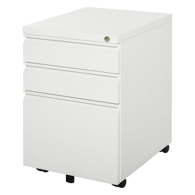 Office cabinet with 3 drawers, steel, white, mobile