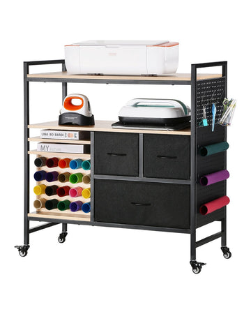 Rolling Craft Cart for Cricut, 20 Vinyl Holders, 3 Drawers