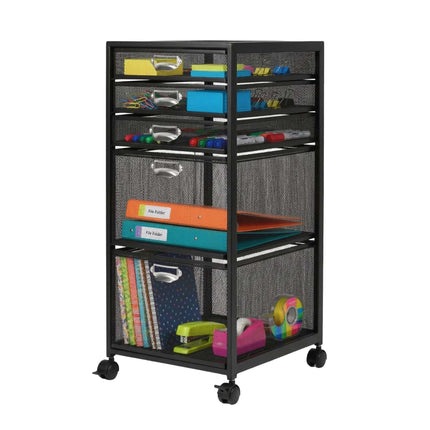 Rolling File Cabinet, 5-Drawer Mesh Under-Desk