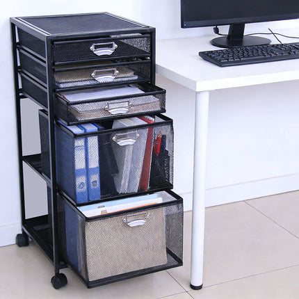 Rolling File Cabinet, 5-Drawer Mesh Under-Desk