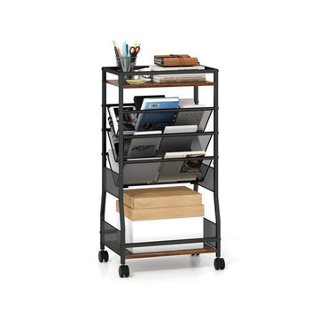 Rolling File Cart with 3 Slanted Shelves on Wheels, Black, 42 x 30 x 81 cm