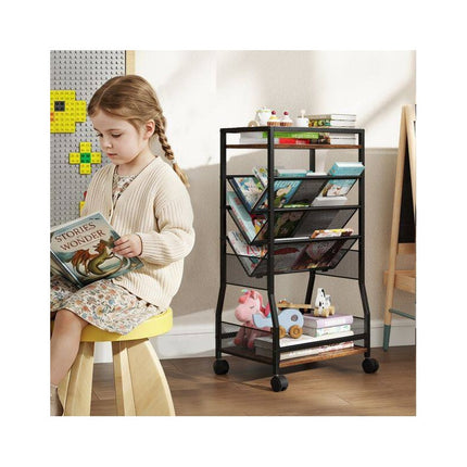 Rolling File Cart with 3 Slanted Shelves on Wheels, Black, 42 x 30 x 81 cm