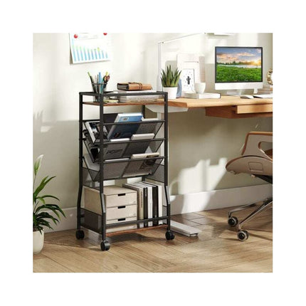 Rolling File Cart with 3 Slanted Shelves on Wheels, Black, 42 x 30 x 81 cm
