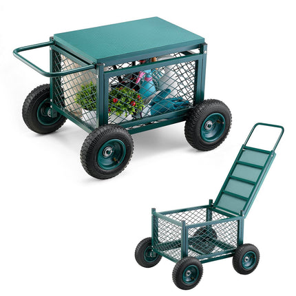 Rolling Garden Cart with Seat, 400 lb, Storage Basket