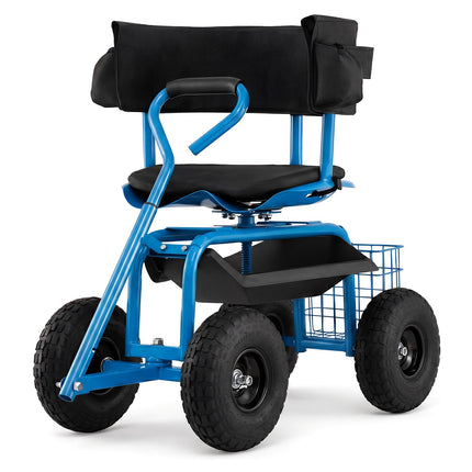 Rolling Garden Cart with Swivel Seat and Storage Basket