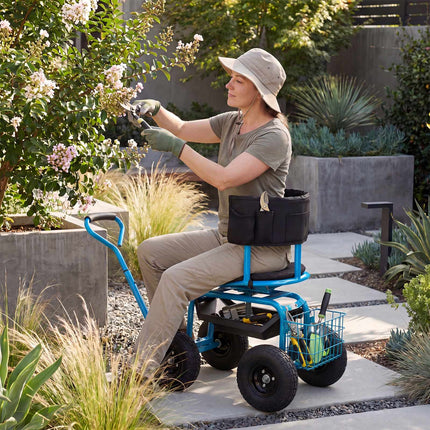 Rolling Garden Cart with Swivel Seat and Storage Basket