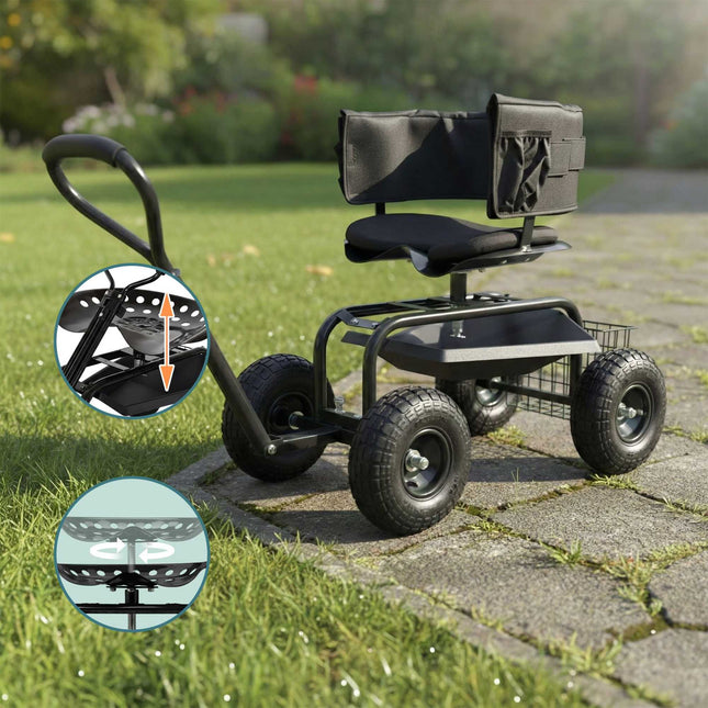 Rolling Garden Seat with Adjustable Height and Storage