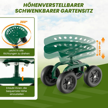 Rolling Garden Seat with Adjustable, Swivel Chair