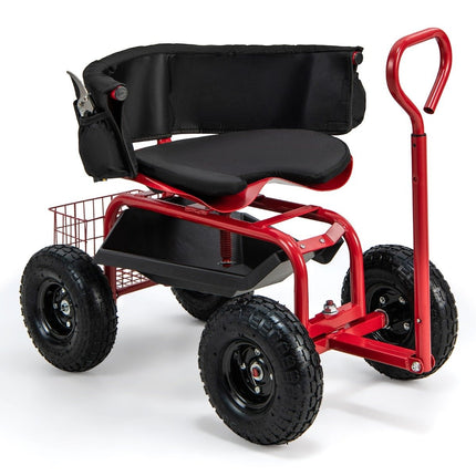 Rolling Garden Seat with Storage and Adjustable Height