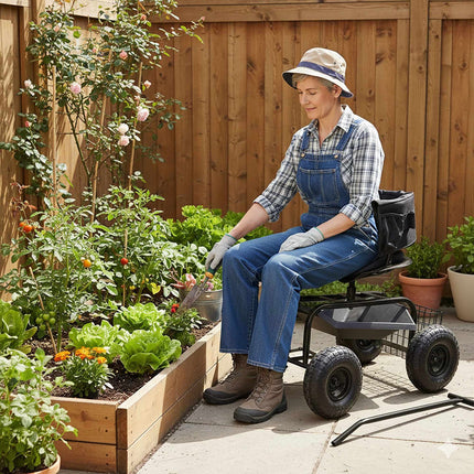 Rolling Garden Seat with Storage and Adjustable Height