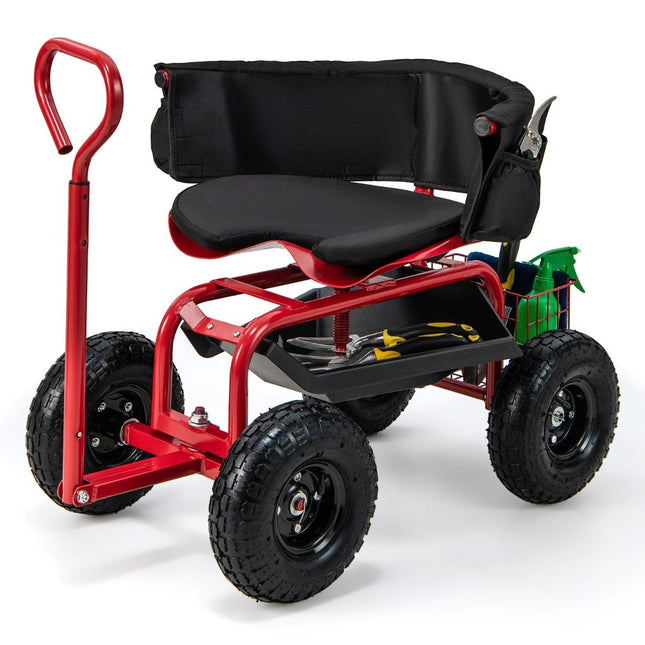 Rolling Garden Seat with Storage and Adjustable Height