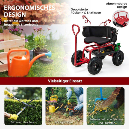 Rolling Garden Seat with Storage and Adjustable Height