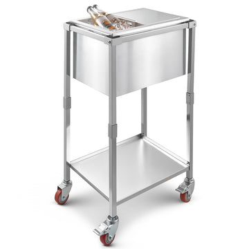 Rolling Ice Chest Cooler Cart, 28L, Stainless Steel, Sliding Lid