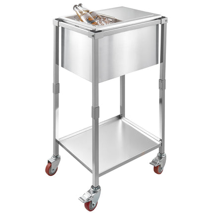 Rolling Ice Chest Cooler Cart, 28L, Stainless Steel, Sliding Lid