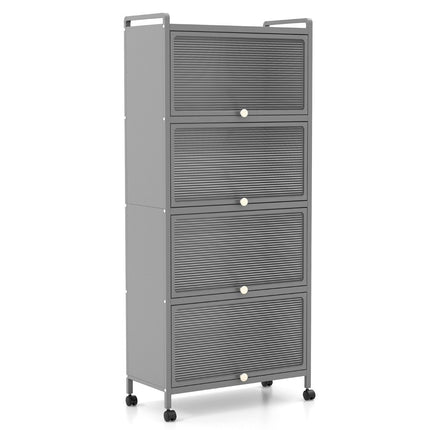 Rolling Kitchen Cabinet with Shelves and Folding Doors