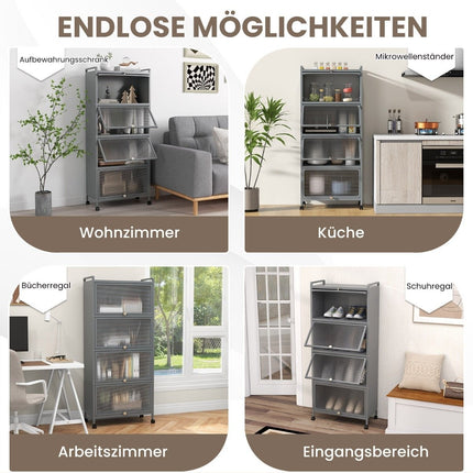 Rolling Kitchen Cabinet with Shelves and Folding Doors