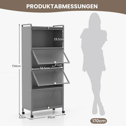 Rolling Kitchen Cabinet with Shelves and Folding Doors