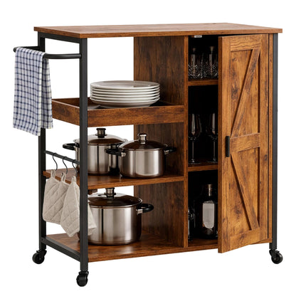 Rolling Kitchen Cart With Cabinet, Locking Casters