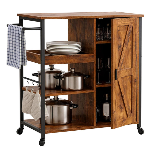 Rolling Kitchen Cart With Cabinet, Locking Casters