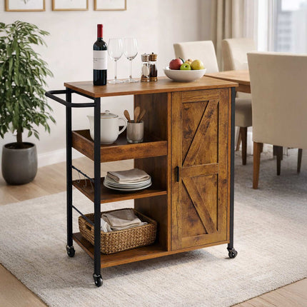 Rolling Kitchen Cart With Cabinet, Locking Casters