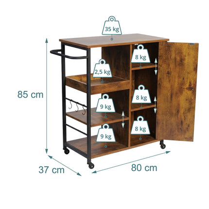 Rolling Kitchen Cart With Cabinet, Locking Casters