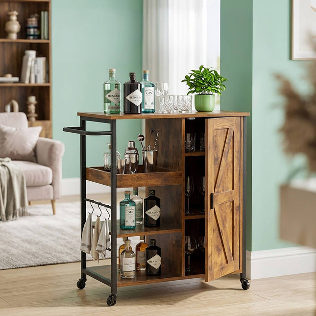 Rolling Kitchen Cart With Cabinet, Locking Casters