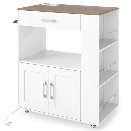 Rolling Kitchen Cart with Charging Station & Shelves