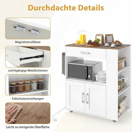 Rolling Kitchen Cart with Charging Station & Shelves