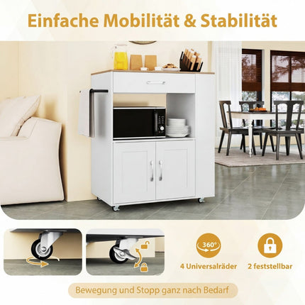 Rolling Kitchen Cart with Charging Station & Shelves