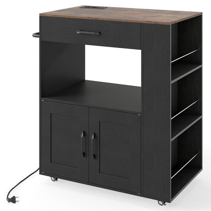 Rolling Kitchen Cart with Charging Station & Storage