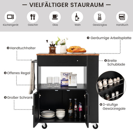 Rolling Kitchen Cart with Charging Station & Storage