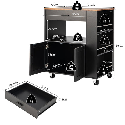 Rolling Kitchen Cart with Charging Station & Storage