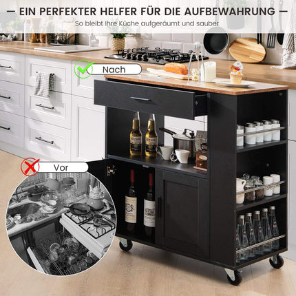 Rolling Kitchen Cart with Charging Station & Storage