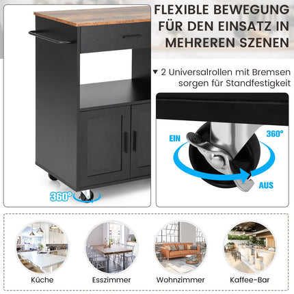 Rolling Kitchen Cart with Charging Station & Storage