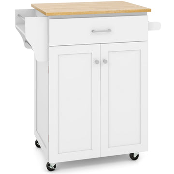 Rolling Kitchen Cart with Drawer, Spice Rack, Towel Bars