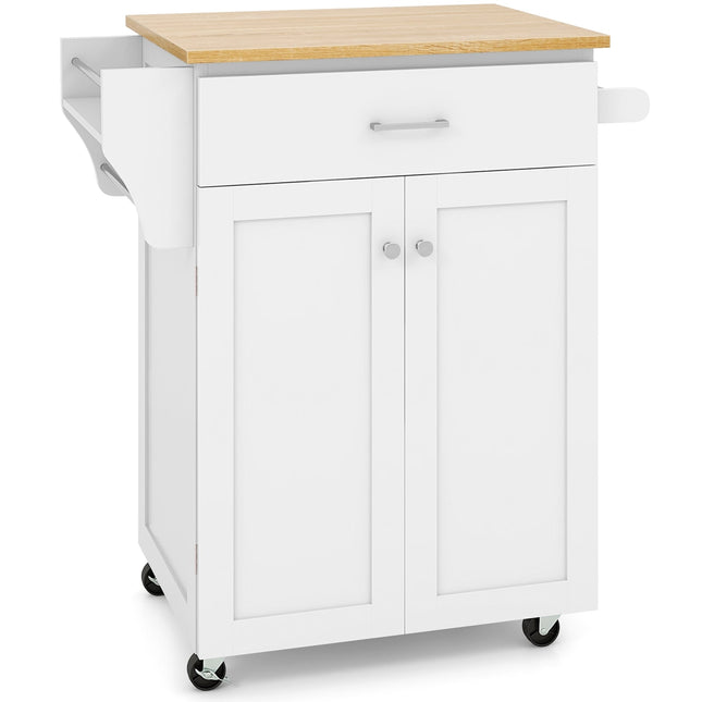 Rolling Kitchen Cart with Drawer, Spice Rack, Towel Bars