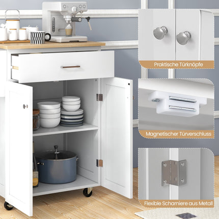 Rolling Kitchen Cart with Drawer, Spice Rack, Towel Bars