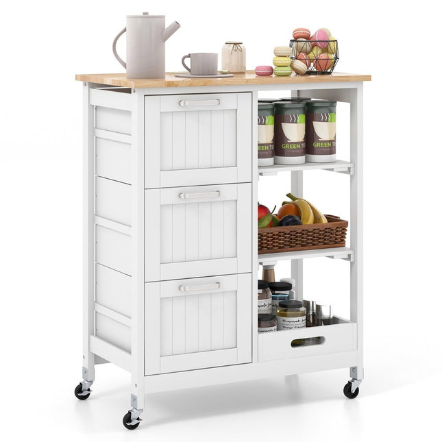 Rolling Kitchen Island Cart with 2-Tier Storage, White