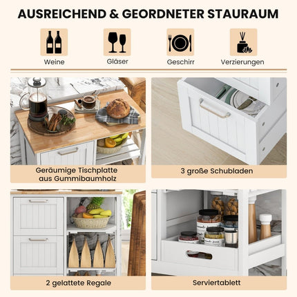Rolling Kitchen Island Cart with 2-Tier Storage, White