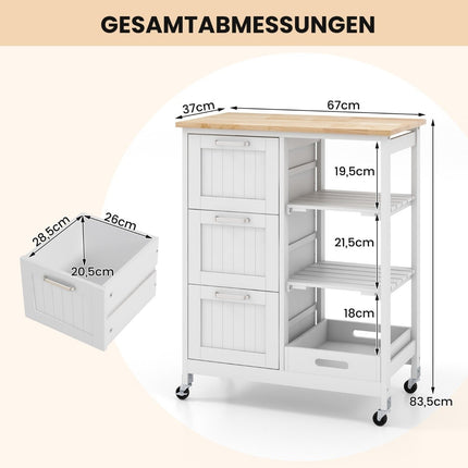 Rolling Kitchen Island Cart with 2-Tier Storage, White
