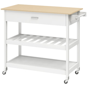 Rolling Kitchen Island with Storage, Large Countertop, White