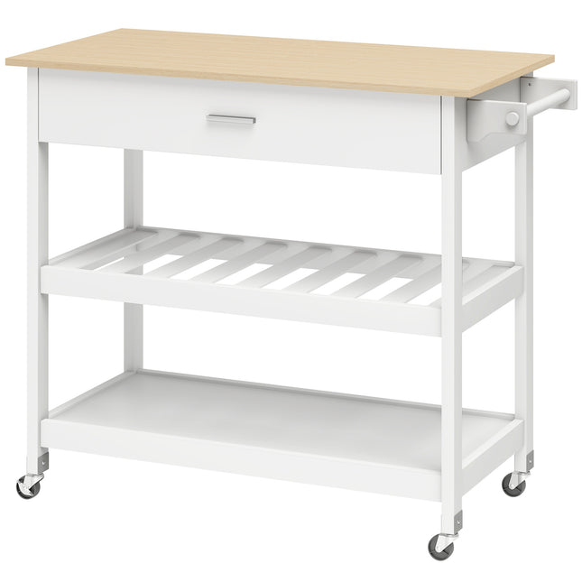 Rolling Kitchen Island with Storage, Large Countertop, White