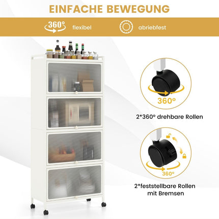 Rolling Kitchen Shelf with Foldable Doors, 60x32x154 cm, White