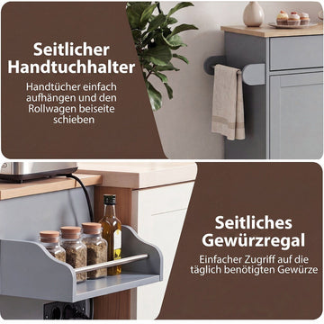 Rolling Kitchen Trolley with Drawer, Spice Rack & Towel Rail
