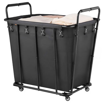 Rolling Laundry Cart, Waterproof Liner, 260 Lb, Black