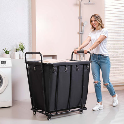 Rolling Laundry Cart, Waterproof Liner, 260 Lb, Black