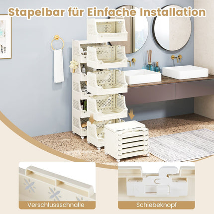 Rolling Laundry Cart with Handles & Hooks, 6-Tier Stackable Storage